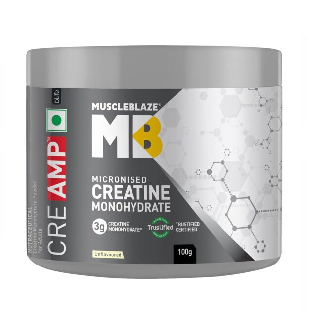 MuscleBlaze Micronised Creatine Monohydrate CreAMP Powder, Unflavoured (32 Servings, 100g)